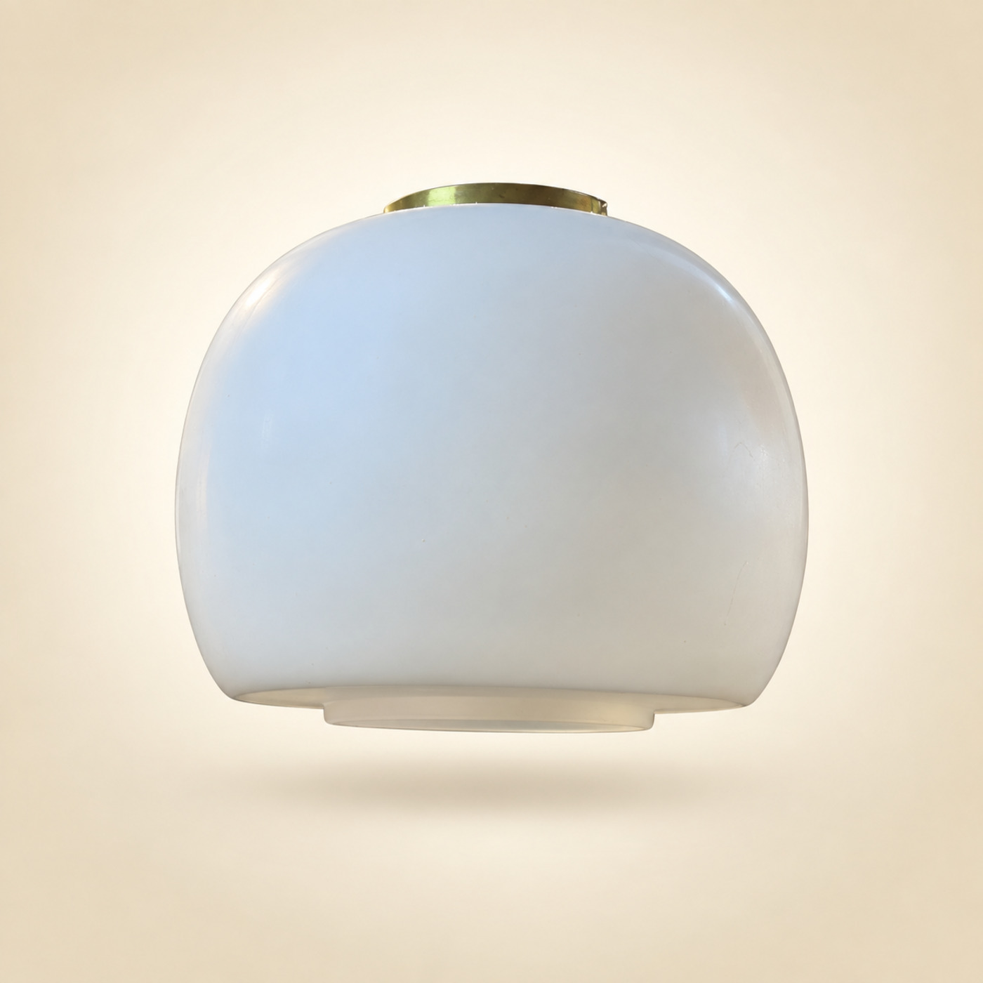Smooth White Opaline Glass Dome Shade with Brass Ring — A22 — Angle 1