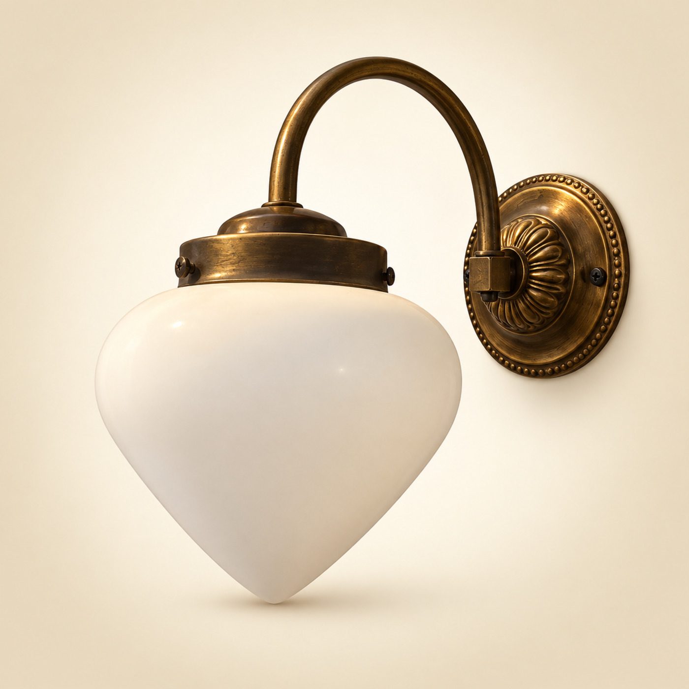 Brass Wall Sconce with White Opaline Teardrop-Shaped Glass Shade — K35 — Angle 1