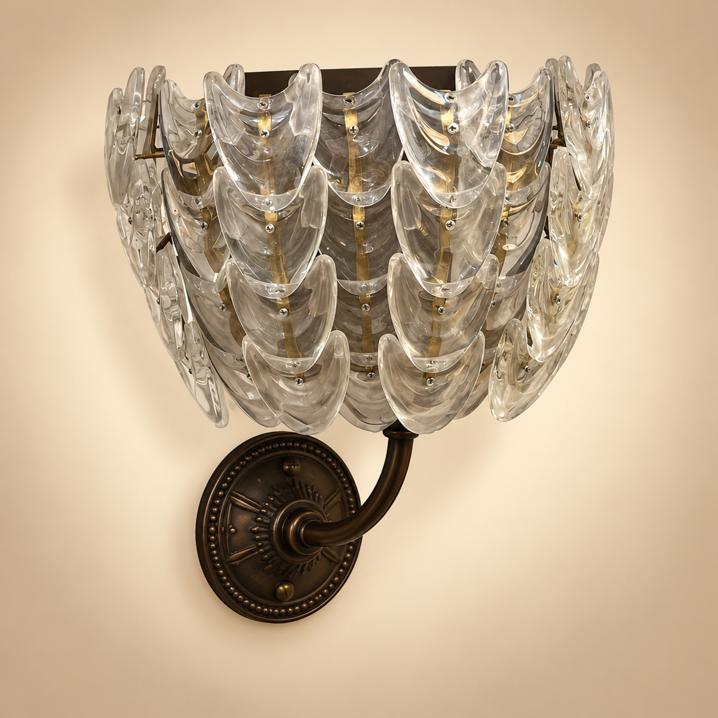 Flush-Mount Wall Sconce (No Arm) with Tiered Leaf-Pattern Cut-Crystal Glass Body — K36 — Angle 1