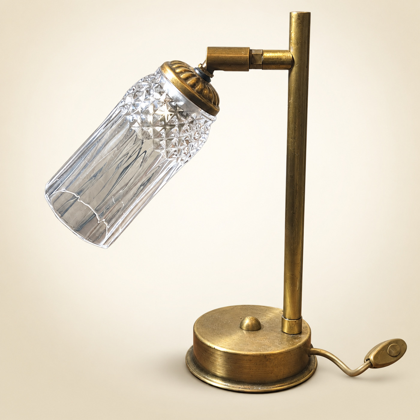 Adjustable Brass Table Lamp with Cylindrical Cut-Glass Shade and Inline Cord Switch — S55 — Angle 2